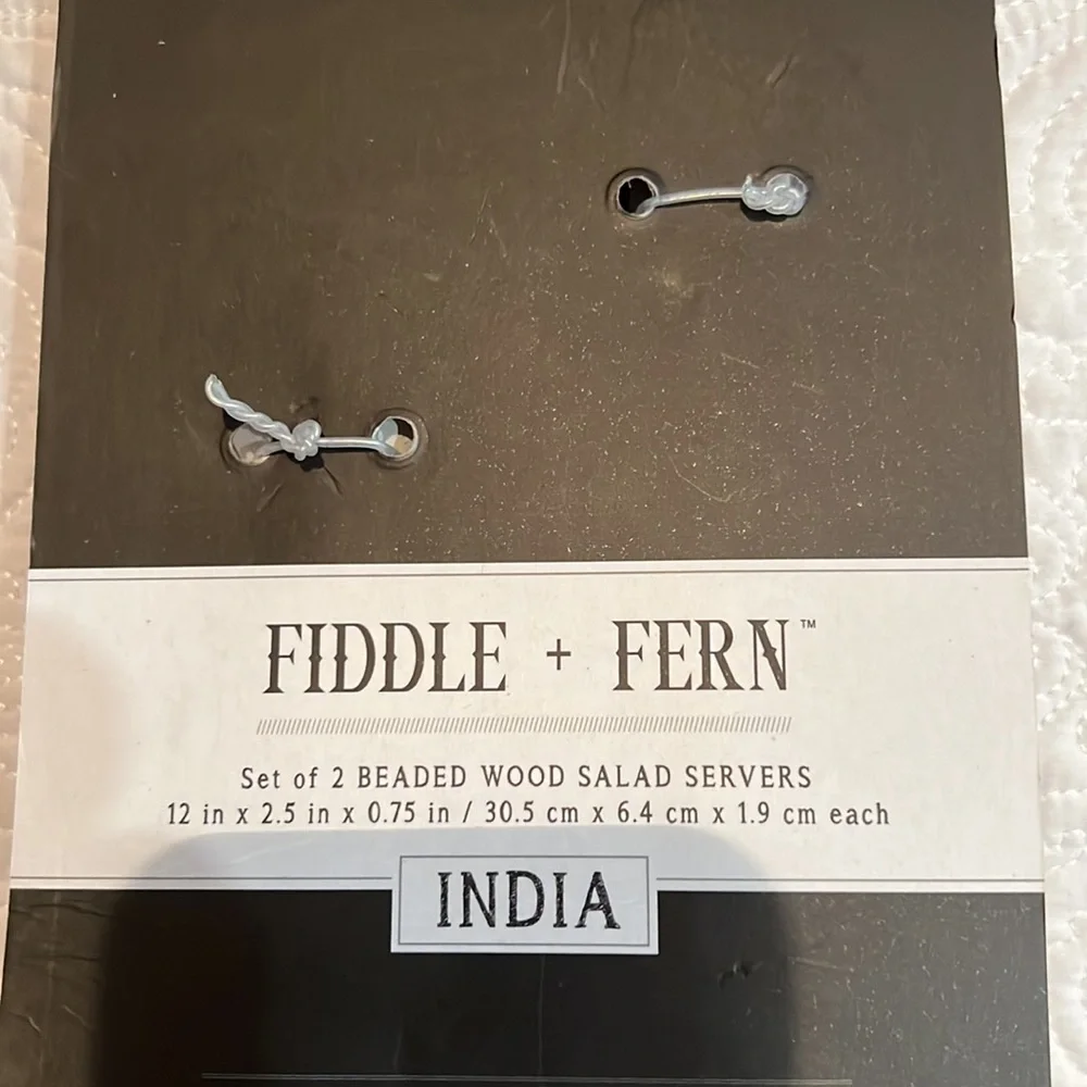 Fiddle + Fern set of 2 beaded‎ wood salad servers, new